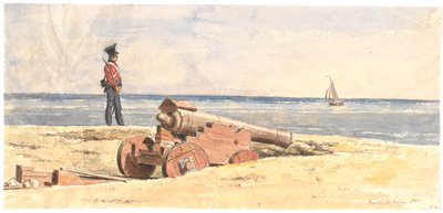 Wache und Kanone am Strand bei Frederikshavn von Martinus Rørbye