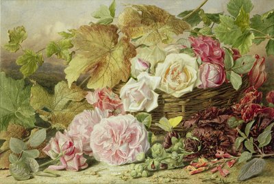 Pfingstrosen, Rosen und Stockrosen, 1862 von Mary Elizabeth Duffield