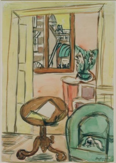 Interieur mit rundem Tisch von Max Beckmann