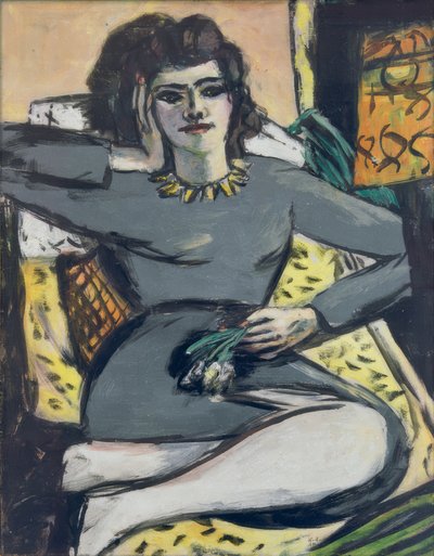 Ruhende Frau mit Nelken, Bildnis Quappi von Max Beckmann