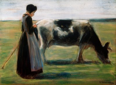 Mädchen mit Kuh, 19. Jahrhundert von Max Liebermann