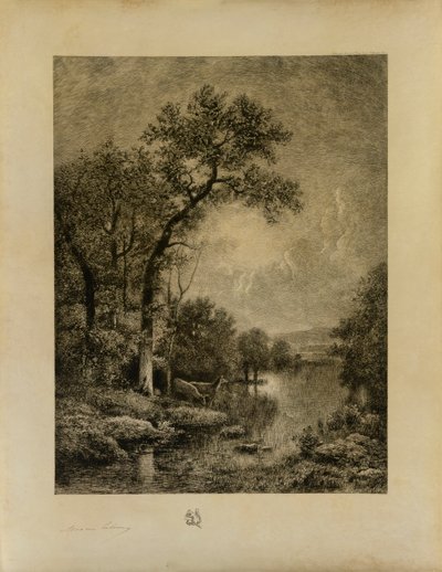 Landschaft mit Hirschen von Maxime Lalanne