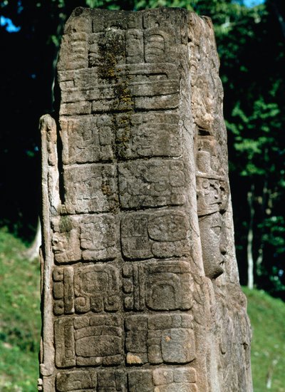 Detail einer Stele des Großen Platzes von Mayan