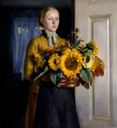 Mädchen mit Sonnenblumen von Michael Peter Ancher