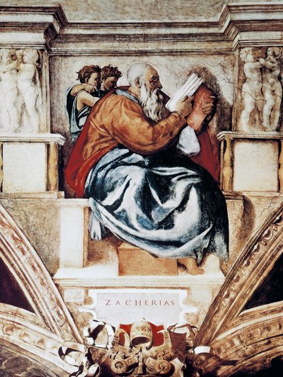 Sacharja, Detail von der Decke der Sixtinischen Kapelle von Michelangelo Buonarroti