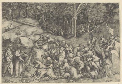 Moses schlägt Wasser aus dem Felsen von Michele Greco