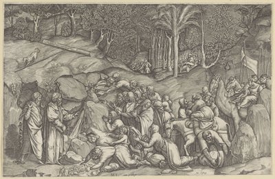 Moses schlägt Wasser aus dem Felsen von Michele Greco