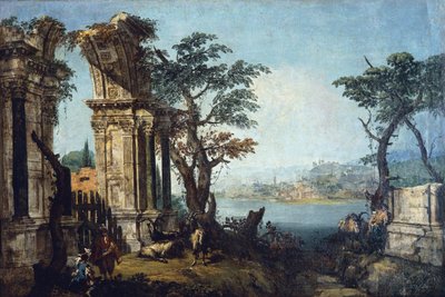 Capriccio mit klassischem Bogen und Ziegen von Michele Marieschi