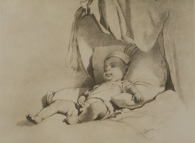 Schlafendes Baby auf Bett von Mihaly von Zichy