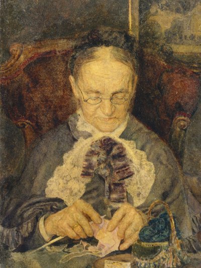 Oma Knorre beim Stricken von Mikhail Aleksandrovich Vrubel