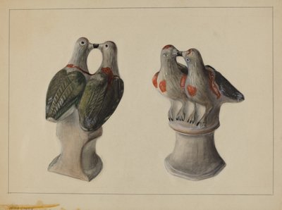 Kreidefiguren von Liebesvögeln, ca. 1937 von Mina Lowry