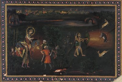 Hirschjagd bei Nacht, 18. Jahrhundert von Mir Kalan Khan