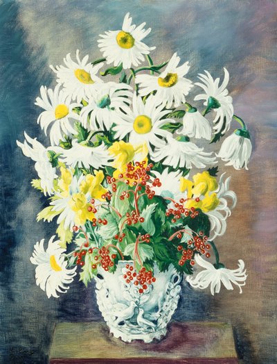 Weiße Gänseblümchen in einer Vase von Moise Kisling