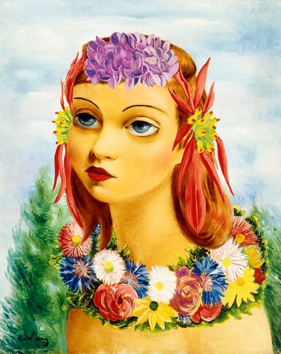 Frau mit Blumen von Moise Kisling