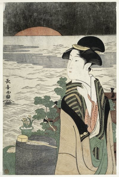 Junge Frau bei Sonnenaufgang von Momokawa Chôki