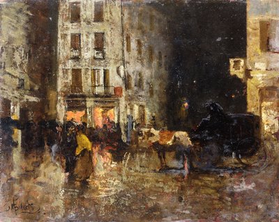 Eine Straßenszene bei Nacht von Mose Bianchi