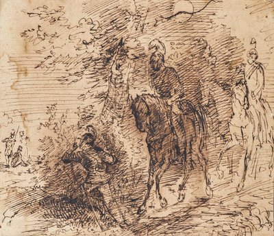 Berittene Soldaten beobachten drei andere Soldaten von Leopold Blonder