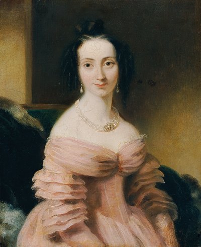 Dame in weinrotem Kleid von Leopold Blonder