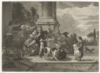 Fröhliche Gesellschaft auf einer Terrasse von Nicolaas Verkolje