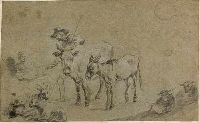 Hirte mit Kuh, Esel, Schaf von Nicolaes Berchem