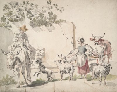 Bauern auf dem Weg zum Markt von Nicolaes Berchem
