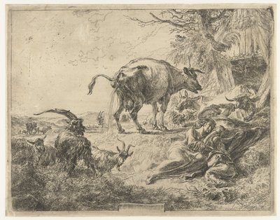 Schlafende Hirtenfamilie und ruhendes Vieh von Nicolaes Pietersz Berchem
