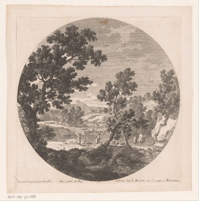 Landschaft mit Hirten entlang eines Flusses von Nicolas Perelle