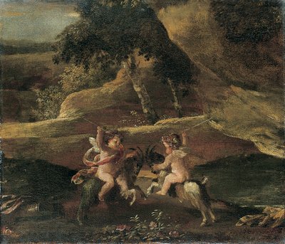 Putti kämpfen auf Ziegen von Nicolas Poussin