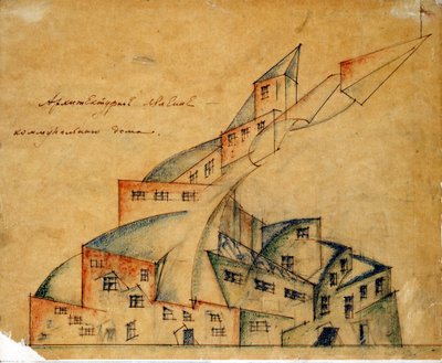Projekt des Kollektivhauses, 1920 von Nikolay Alexandrovich Ladovsky
