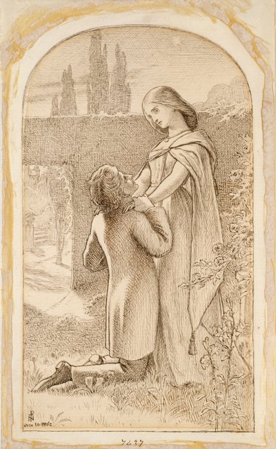 Zwei Liebende in einem sternenklaren Garten, 1862 von Noel Paton