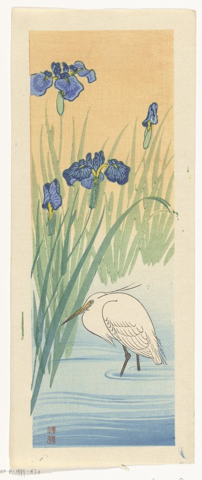 Reiher mit Schwertlilien von Ohara Koson