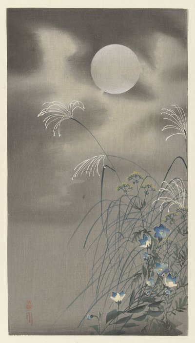 Gräser und Blumen bei Vollmond von Ohara Koson