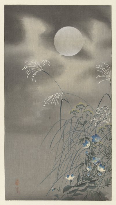 Gräser und Blumen bei Vollmond von Ohara Koson