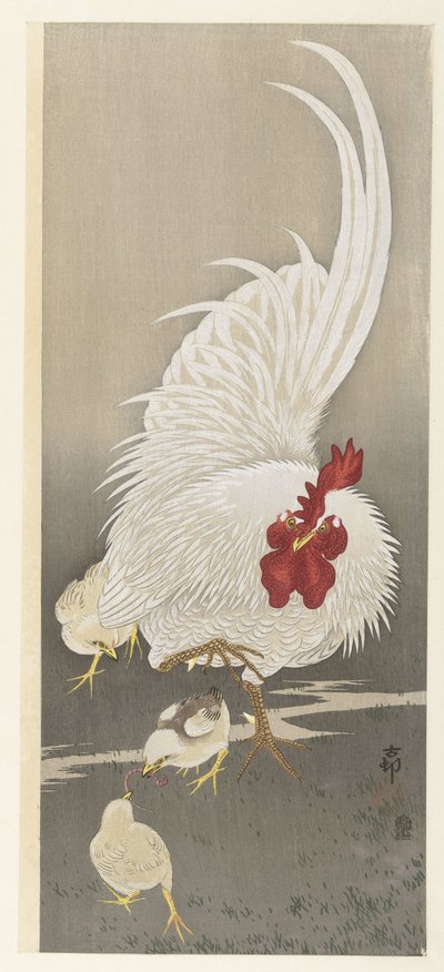 Hahn und drei Küken von Ohara Koson