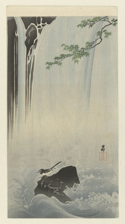 Japanische Bachstelze am Wasserfall von Ohara Koson