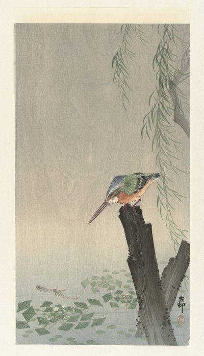Eisvogel auf einem Baumstumpf von Ohara Koson