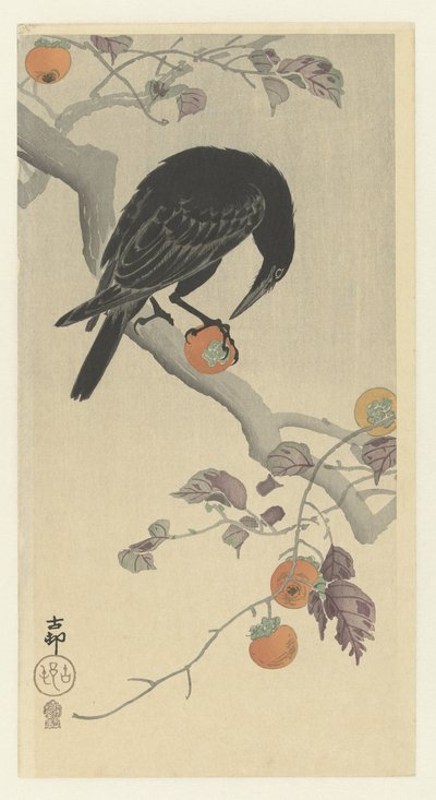 Krähe mit Kakifrucht von Ohara Koson