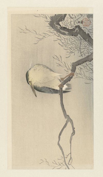 Reiher auf einem bizarren Ast von Ohara Koson
