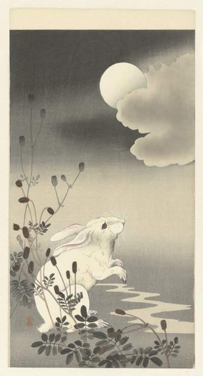 Kaninchen unter einem Vollmond von Ohara Koson