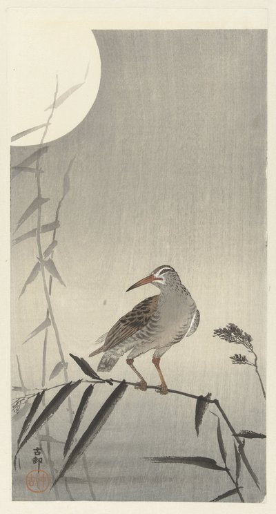Schwarzer Reiter auf Bambuszweig von Ohara Koson