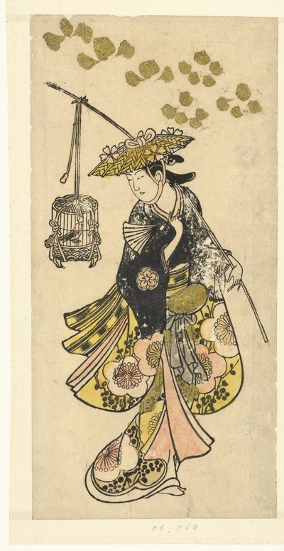 Junge Frau mit Vogelkäfig von Okumura Toshinobu (attributed to)