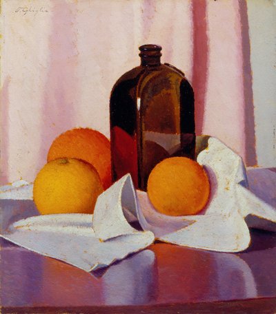 Orangen und Flasche, um 1930-40 von Oscar Ghiglia
