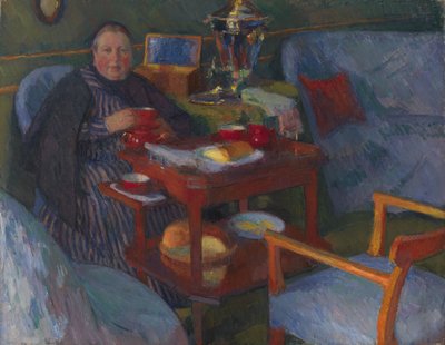 Frau trinkt Tee von Osip Emmanuilovich Braz