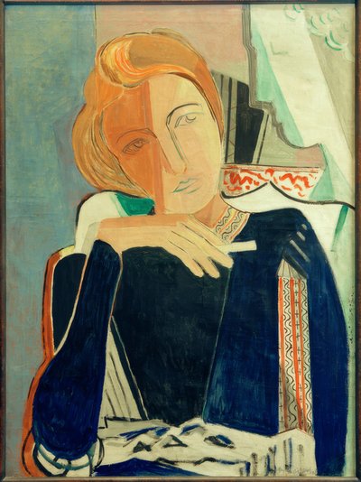 Inge II, in Dunkelblau mit Zigarette von Oskar Moll