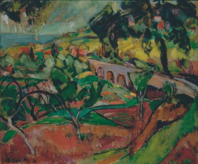 Landschaft mit Viadukt von Oskar Moll