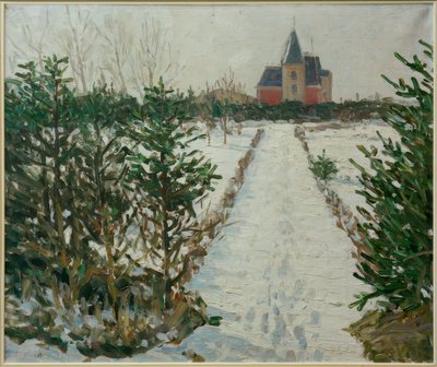 Schneelandschaft mit Schloss / Kirche von Oskar Moll