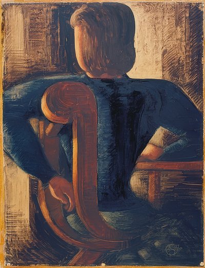 Rücklings Sitzende am Tisch von Oskar Schlemmer