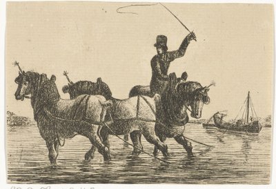 Drei Zugpferde im Wasser von Otto Baron Howen