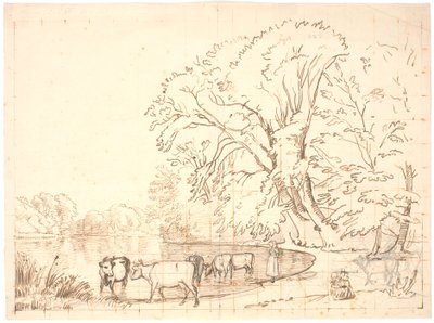 Kühe an einem Waldsee von P.C. Skovgaard