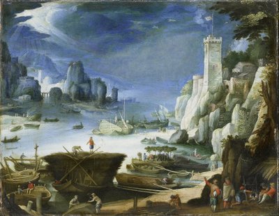 Flussansicht mit großem Felsen von Paul Bril (copy after)